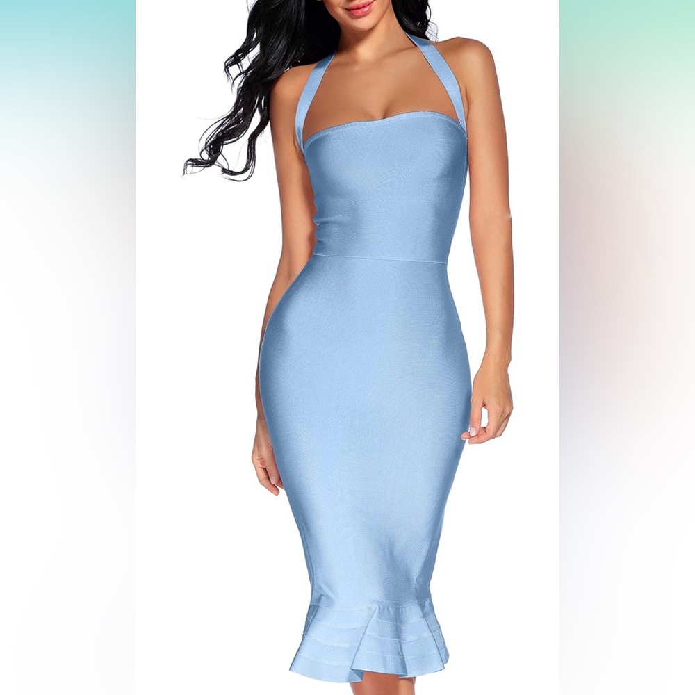 Blue halter, fishtail dress, women’s size small